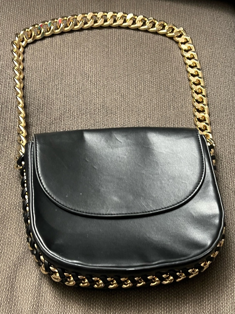 Express Black Shoulder Bag with Gold Chain Strap